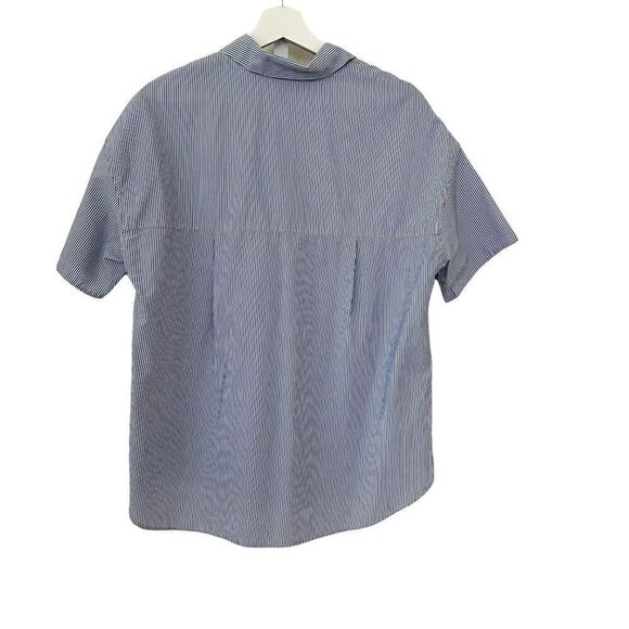 Zara Trafaluc Collection Short Sleeve Boxy Blue Pinstripe Button Up Shirt - Picture 2 of 7